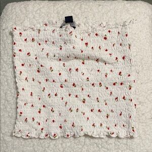 American Eagle Outfitters White Smocked Tank Top with Red Floral Pattern